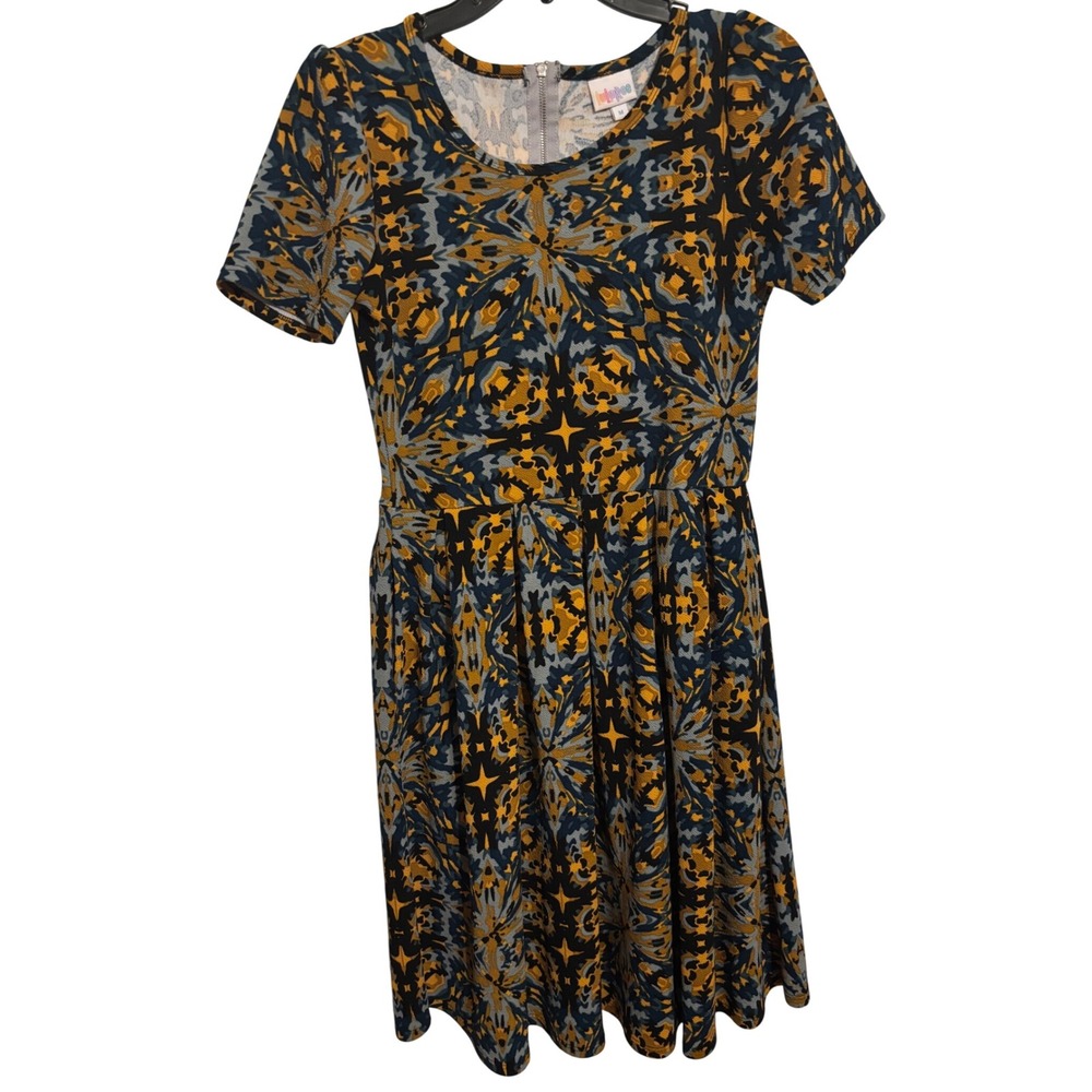 LuLaRoe Fit and‎ Flare Dress Abstract Print Short Sleeve Casual Dress M